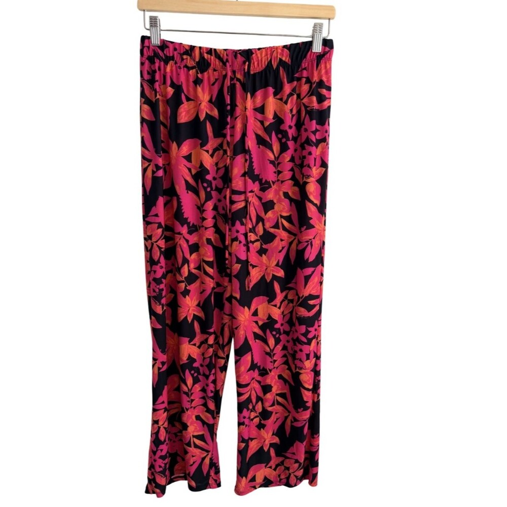 Natori Floral Wide Leg Lounge Travel Pants Pink Black Size Small NWT